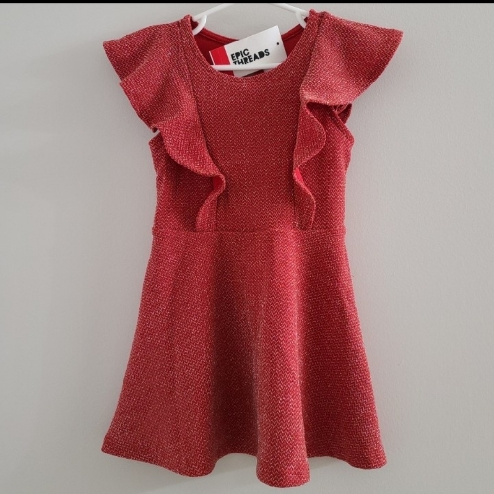 Girls Red Sleeveless Glitter Dress